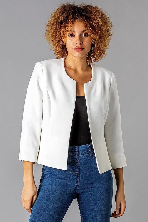 Cropped Bolero shrug Jacket Round Neck Jacket, Cropped Shrug, Work Formal, Jacquard Jacket, Fitted Blazer, Tailored Jacket, Cropped Jacket, Crop Jacket, Evening Wear