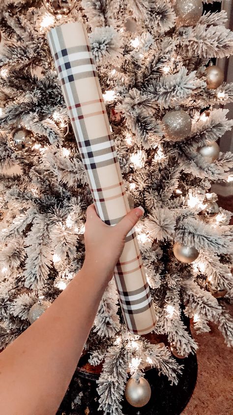 Burberry Wrapping Paper, Christmas Wrapping Paper 2023, Burberry Christmas Tree, Burberry Christmas, British Christmas, Christmas Donuts, Flocked Christmas Tree, Tree Collar, Flocked Christmas Trees