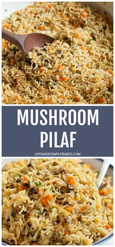 This mushroom pilaf is easy to make and turns out perfect every time! It's so simple and flavorful, you'll want to make it again & again! #mushroompilaf #pilaf #flavorfulmushroompilaf #mushroomdish Pilaf Rice Recipe, Mushroom Rice Pilaf, Mushroom Pilaf, Vegetable Rice Pilaf, Rice With Mushrooms, Mushroom Rice Recipes, Rice Sides, Rice Dishes Recipes, Life Made Simple