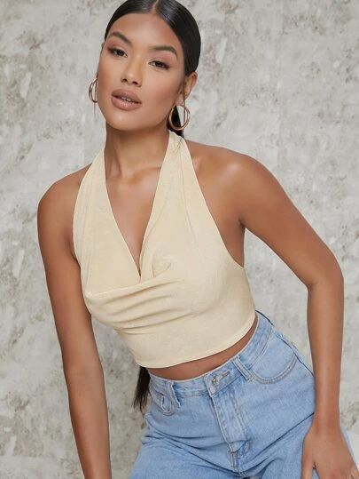 WishList | SHEIN Blue Embroidered Top, Halter Neck Bodysuit, Cropped Halter Top, Open Back Shirt, Pink Sleeveless Blouse, Boxy Crop Top, Feather Tops, Womens Halter Tops, Cropped Zip Up