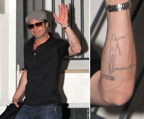 Arm Tattoos With Meaning, Brad Pitt Tattoo, Tattoos Gone Wrong, Tattoo Now, Tattoo Fails, Stylish Celebrities, Celebrity Tattoos, Forearm Tattoo Men, S Tattoo