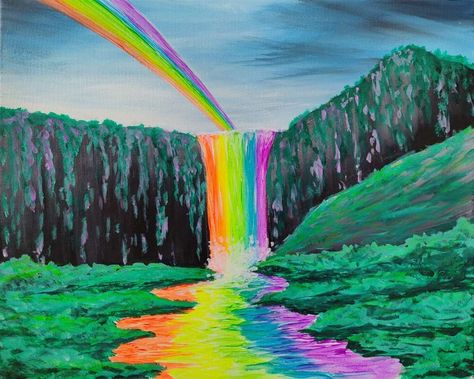 Rainbow Waterfall Painting, Winter Tree Drawing, Rainbow Waterfall, Rainbow River, Wake Ideas, Moving Van, Pinots Palette, Rainbow Water, Fall Drawings