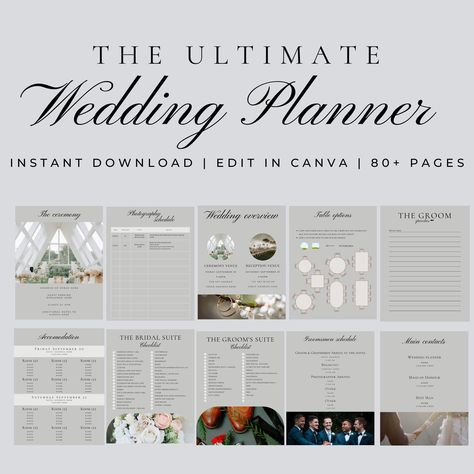 The Ultimate Wedding Day Binder Template, Edit in Canva, Wedding Itinerary, Instant Download, Digital Template, Printable, Wedding Planner Wedding Binder Printables, Wedding Day Binder, Planner Worksheets, Binder Printables Free, Wedding Planning Templates, Free Wedding Planner Printables, Wedding Itinerary Template, Wedding Planning List, Binder Templates