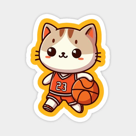 adorable kawaii cat as basketball player. -- Choose from our vast selection of magnets to match with your desired size to make the perfect custom magnet. Pick your favorite: Movies, TV Shows, Art, and so much more! Available in two sizes. Perfect to decorate your fridge, locker, or any magnetic surface with. Cat Basketball, Basketball Stickers, Basketball Cartoon, Cute Cat Cartoon, Animal Doodles, Cat Cartoon, A Basketball, Kawaii Cat, Basketball Player