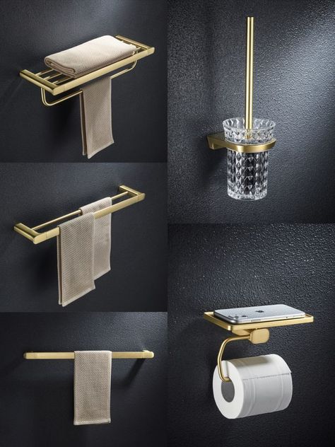 Stainless Steel Square Washroom Accessories Hotel Bath Hardware Accessories Set Farmhouse Bathroom Accessories, Bathroom Accesories, Stainless Steel Bathroom Accessories, Washroom Accessories, Gold Bathroom Decor, Bath Towel Racks, Black Accent Walls, Interior Design Your Home, Bathroom Accessories Set