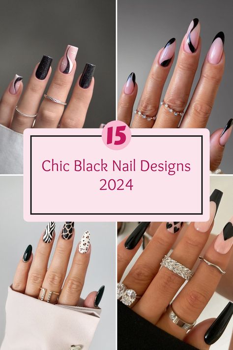 Explore these 15 amazing black minimalistic nail designs for 2024 showcased in four stylish images. Perfect for seasonal inspiration, learn how to elevate your manicure game with chic ideas that are easy to achieve at home or in a salon. Easy Black Nail Designs, Black Nail Designs Square, Minimalistic Nail Designs, Black And Nude Nails, Cheetah Print Nails, Latest Nail Designs, Black French Tips, October Nails, Modern Nails