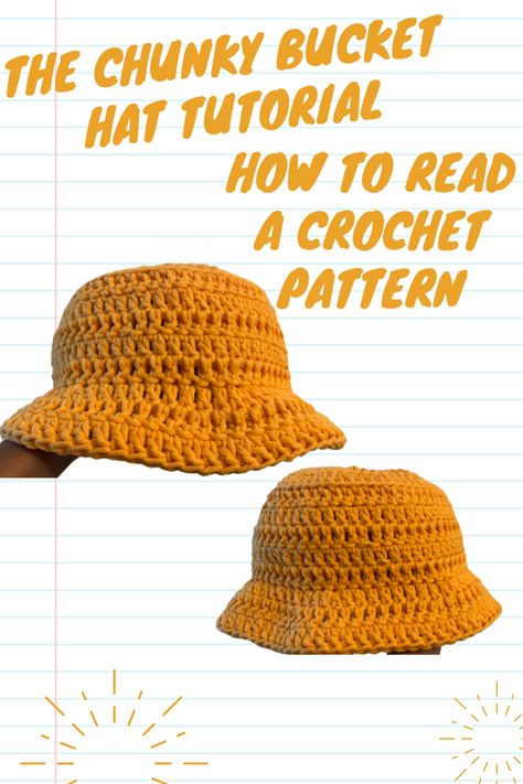 Easy youtube tutorial for a crochet chunky bucket hat that also teaches you how to read crochet patterns. Crochet Bucket Hat Bulky Yarn, How To Knit Bucket Hat, Crocheting Bucket Hat, Basic Bucket Hat Crochet Pattern, Crochet Chunky Hat Pattern Free, Crochet Hucket Hat, Beginner Crochet Bucket Hat, Crochet Bucket Hat Pattern Diagram, Chunky Crochet Bucket Hat Pattern