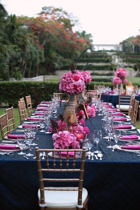 Table Decor Navy Bridal Shower, Navy Table, Bahamas Wedding, Fuchsia Wedding, Aisle Runners, Gold Wedding Inspiration, Pink Bridal Shower, Pink Table, Pink Bridal