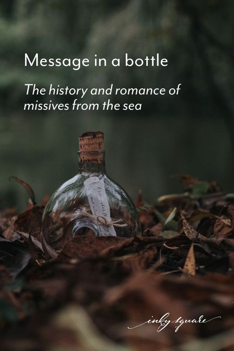 Message in a bottle standing in autumn leaves by the water Message In A Bottle Aesthetic, Message In A Bottle Ideas, Messages In A Bottle, Aesthetic Calligraphy, Bottle Aesthetic, Bottle Ideas, Glass Bottle Crafts, Cute Messages, Writing Project