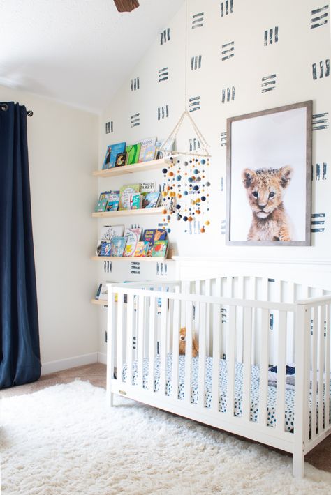 NURSERY ACCENT WALL : IT’S NOT WALLPAPER, IT’S BETTER! – With Love, Mercedes Accent Wall Nursery Boy, Wallpaper Accent Wall Nursery, Accent Wall Nursery, Nursery Wallpaper Boy, Boys Room Wallpaper, Bright Nursery, Nursery Accents, Nursery Accent Wall, Not Wallpaper