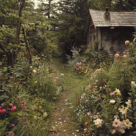 Dishfunctional Designs: Dreamy Cottage Gardens: Get The Look Old Cottage Garden, Landscape Ideas Forest, Mountain Home Garden, Practical Magic Garden Aesthetic, Cottage And Garden, A Cottage In The Woods, Rural Cottage Aesthetic, Swedish Cottage Garden, Cottage Garden Photography