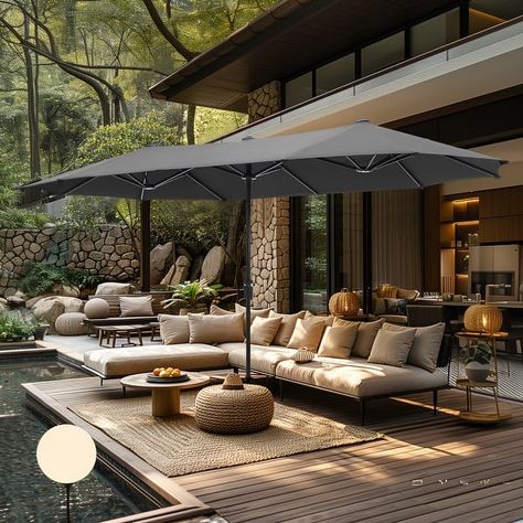 Bed Bath & Beyond | The Best Deals Online: Furniture, Bedding, Rugs, Kitchen Essentials & More Pool Umbrella Ideas, Outdoor Umbrella Ideas, Patio Umbrella Ideas, Pool Umbrella, Pool Patio Furniture, Backyard Goals, Bohemian Bedroom Design, Pool Shade, Modern Boho Bedroom