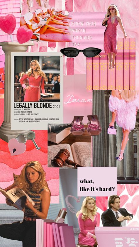 Elle Woods Collage, Legally Blonde Mood Board, Elle Woods Moodboard, I Don't Need Backups I'm Going To Harvard, Lawyer Pink Aesthetic, Legally Blonde Collage, Elle Woods Wallpaper Iphone, What Would Elle Woods Do, Fashion Moodboard Aesthetic