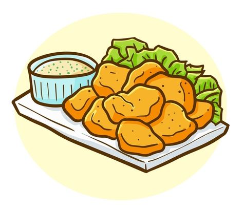 Funny and yummy kawaii chicken nugget on... | Premium Vector #Freepik #vector #food #cartoon #chicken #dinner Kawaii Chicken, Fried Chicken Nuggets, Fried Chicken Legs, Fruit Sketch, Chicken Nugget Recipes, Chicken Plating, Cartoon Chicken, Fast Food Menu, Food Cartoon