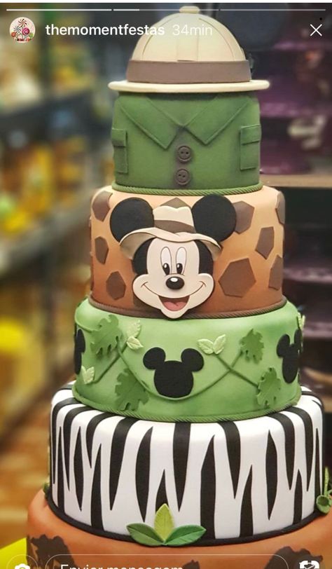 Birthday Cake Disney, Γενέθλια Mickey Mouse, Cupcakes Fondant, Disney Desserts, Mickey Cakes, Disney Birthday Cakes, Mickey Safari, Safari Cakes, Mickey Mouse Cake