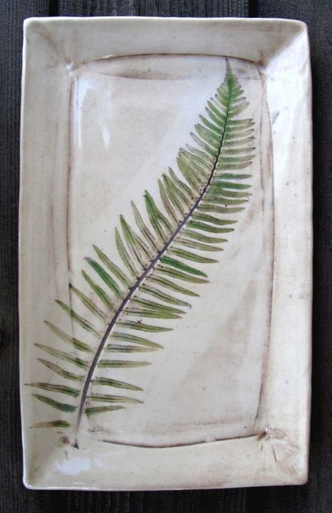 Fern Leaf Platter by Diana Popp Diy Tableware, Slab Ceramics, Pottery Platter, Pottery Handbuilding, Fern Leaf, Keramik Design, Ceramic Platters, Slab Pottery, Hand Built Pottery