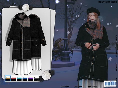 LIN_DIAN's [DIAN]Winter coat and scarf Sims4 Cc Clothing Female Winter, Sims 4 Cc Clothes Female Winter, Sims 4 Winter Dress, Sims 4 Female Winter Clothes, Sims 4 Clothes Winter, Sims 4 Winter Coat, Sims 4 Tuxedo, Sims Kpop Cc, The Sims 4 Female Clothing