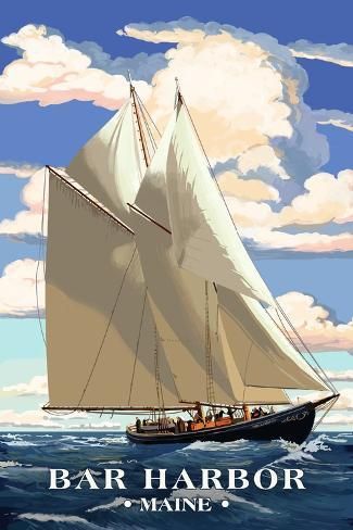 size: 18x12in Art Print: Bar Harbor, Maine - Bluenose II - Lantern Press Artwork by Lantern Press : Bluenose Schooner, Camden Maine, Kennebunkport Maine, Wood Postcard, Bar Harbor Maine, Large Framed Prints, Free Canvas, Stock Art, Modern Photography