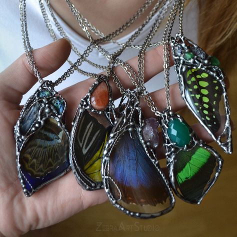 New design! Real butterfly wings and gemstones in necklaces💎 Real Butterfly Jewelry, Solder Jewelry, Real Butterfly Wings, Real Butterfly, Soldering Jewelry, Insect Jewelry, Earth Art, Wing Necklace, Butterfly Wing