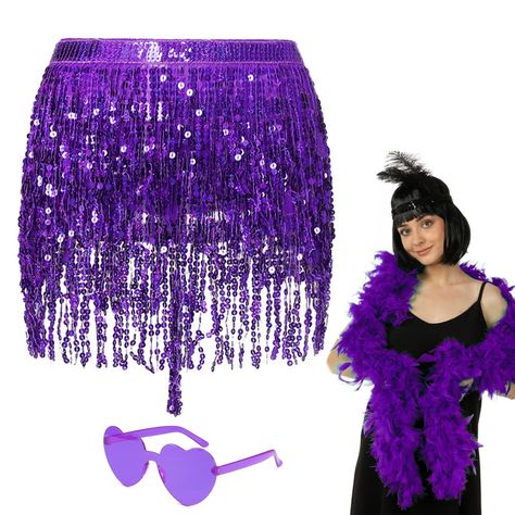 PRICES MAY VARY. Imported TO BE A SHINNING STAR - Put on shinning purple skirt, you will get a lot of compliments. purple skirt for women is dazzling under the light, make you outstanding in the crowd. Perfect purple sequin skirt for photos. AWESOME GLITTER SKIRT SET - You will get 1 x purple fringe skirt, 1 x heart sunglasses, 1 x feather boas. Give your more choice to match with purple mini skirt. Put on purple skirts, be charming TASSEL SKIRT FITS FOR MOST SIZE - purple sequin skirt for women Purple Lined Party Skirt, Purple Mini Skirt For Party, Purple Flowy Party Skirt, Purple Glitter Skirt, Purple Skirt Sparkling Tassle, Pink Sequin Skirt, Gold Sequin Top, Black Sequin Skirt, Belly Dance Skirt