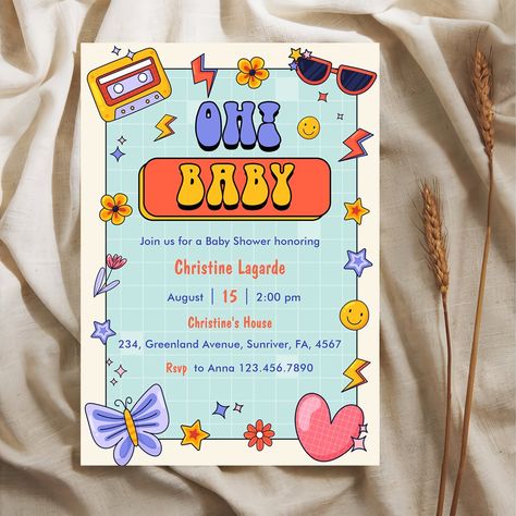 Oh! Baby Groovy Hippie Baby Shower Party Invitation Hippie Baby Shower, Baby Shower Party Invitations, Hippie Baby, 1st Birthday Invitations, Oh Baby, Baby Shower Party, Shower Party, Baby Shower Parties, Birthday Invitations