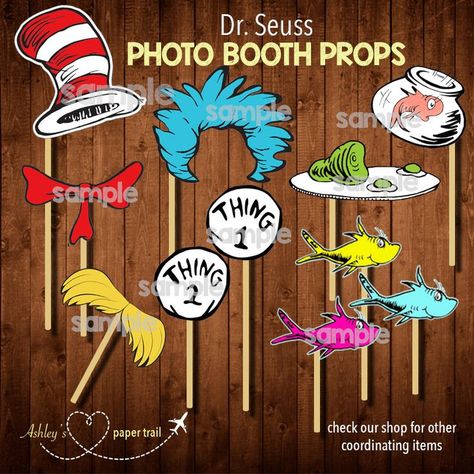 Dr Seuss Photo Booth, Doctor Suess Birthday, Dr Seuss Party Ideas, Baby Shower Photo Booth Props, Dr Seuss Birthday Party, Seuss Crafts, Dr Seuss Baby Shower, Dr. Seuss, Dr Seuss Day