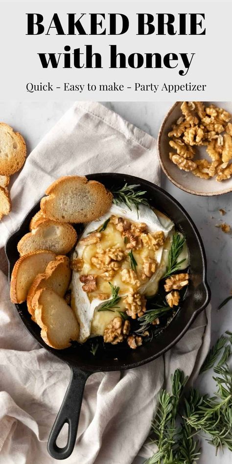 Baked Brie Honey Rosemary, Baked Brie Recipes With Dates, Baked Brie Apples Honey, Easter Brie Recipes, Easter Baked Brie, Brie Honey Walnut, Honey Walnut Brie, Honey Walnut Baked Brie, Baked Brie Rosemary