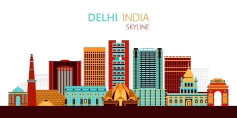 Nice city skyline colorful illustration of Delhi, India with buildings and famous landmarks. Suitable for travel, city related designs and more  Design available for commercial and promotional use, great for logos, business cards, presentations, motion graphics and more! Delhi Skyline, Berlin Skyline, Skyline Illustration, Nice City, Watercolor Skyline, Classic Building, Skyline Silhouette, Skyline Design, Travel City