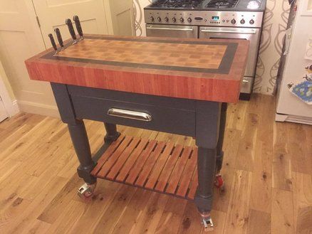 Kitchen Butcher Block Island/Trolley Butcher Block Trolley, Kitchen Butcher Block Island, Butcher Block Cart, Butcher Block Ideas, Butcher Table, Kitchen Butcher Block, Diy Butcher Block, Wood Cart, Butchers Block