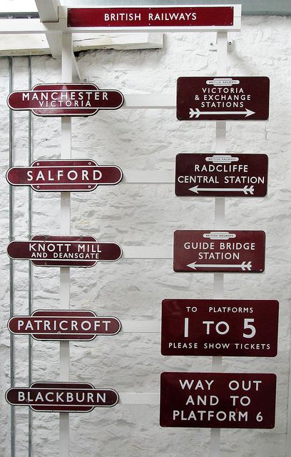 Old railway station signs, via Flickr. Warehouse Signage, Victorian Train Station, Pub Concept, Old Railway Station, Train Bedroom, Gill Sans, Old Railway, Donut Design, Train Platform