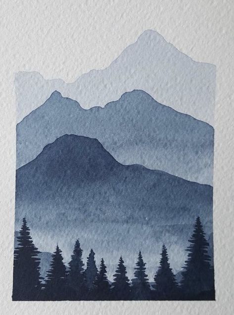 Let’s paint serene mountains together. 10 minute full tutorial! Monochromatic Landscape Painting, Nature Doodles, Monochromatic Landscape, Formal Elements Of Art, Watercolor Painting Easy, Monochromatic Painting, Landscape Painting Watercolor, Tape Painting, Mountain Painting