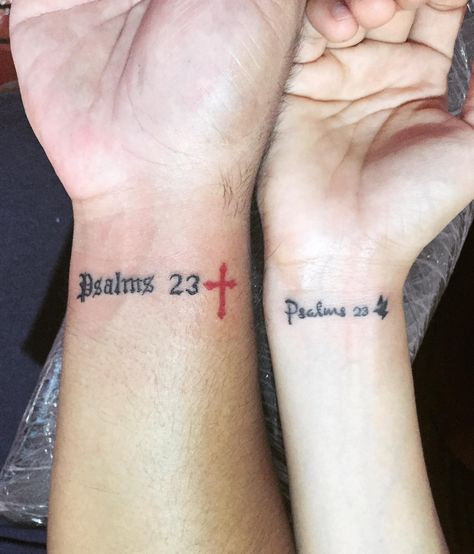 Psalms 23:4 Tattoos, Psalms Tattoo, Psalms 23 Tattoo, Psalm 23 Tattoo, Psalm Tattoo, Tattoo Sentences, 23 Tattoo, Marriage Tattoos, Matching Tats