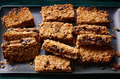 Mincemeat Flapjacks Recipe | Waitrose & Partners Flapjacks Recipe, Flapjack Recipe, Cheesecake Tarts, Christmas Baking Recipes, Rum Raisin, Soft Sugar, Cheesecake Bars, Pecans, Salted Butter