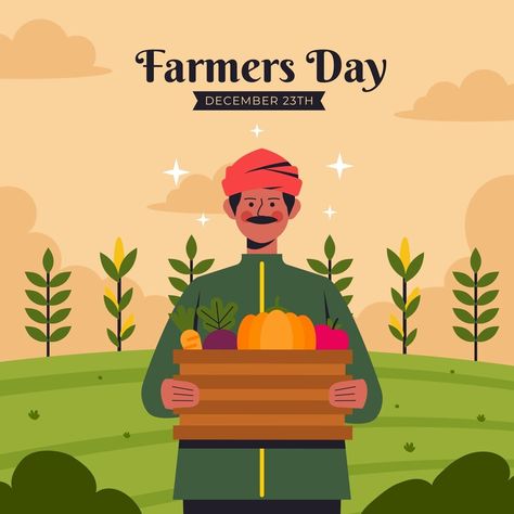 Free Vector | Flat farmer's day celebration illustration Happy Farmers Day, Farmer Poster Design, Indian Farmer Illustration, Farmer's Day, Farmer Cartoon Image, Cartoon Farmer, Farmer Illustration, Farmer Caricature, Farmers Day