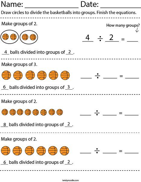 Dividing Basketballs Math Worksheet - Twisty Noodle Basketball Math, Multiplication 3, Kindergarten Math Worksheets Addition, Maths Worksheet, Teach English To Kids, Worksheets For Grade 3, Math Pages, Telling Time Worksheets, Twisty Noodle