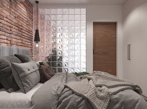 Brick Bedroom, Bedroom Divider, Tiny Studio Apartments, Kitchen Decor Apartment, Glass Brick, Dream House Interior, Glass Blocks, Apartment Inspiration, Luxury Decor