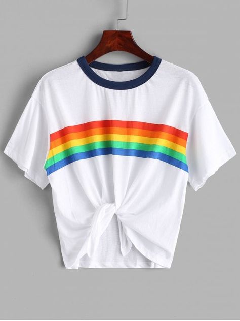 Rainbow Stripe Graphic Jersey Tee - WHITE M Lgbtq Outfit, First Day Of School Outfit, Rainbow Outfit, Pride Outfit, Short Sleeve Pullover, Girls Fashion Clothes, Pride Shirts, Rainbow Stripes, Teen Fashion Outfits