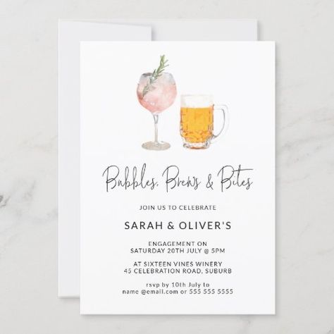 $2.80 | Modern Bubbles & Brews Wine Engagement Invitation #bubbles and brews, champagne, beer, engagement, engagement party, modern engagement, simple, minimalist, minimal, wine Bubbles And Brews Engagement Party, Bubbles And Brews, Engagement Invitations, Engagement Party Invitations, Invitation Wording, Invitation Sizes, Free Birthday Invitations, Free Birthday Stuff, Engagement Gifts