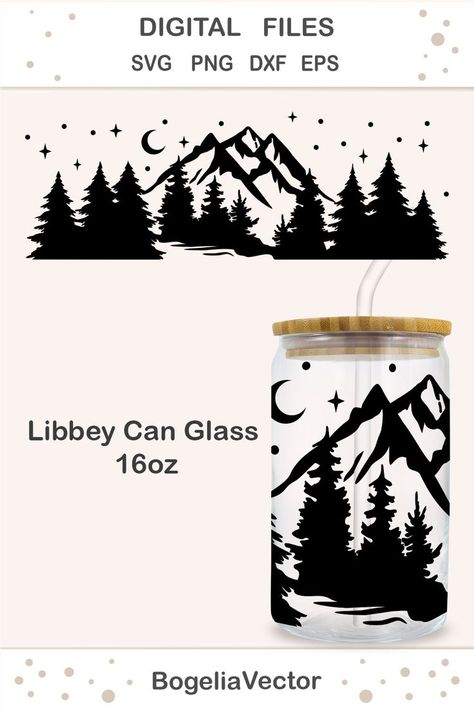 Forest Svg, Starbucks Cup Art, Glass Can Svg, Adventure Svg, Mountain Svg, Cricut Design Studio, Laser Engraved Ideas, Libbey Glass Can, Cricut Craft Room