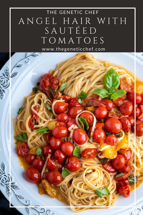 Angel Hair Pasta With Tomatoes, Easy Angel Hair Pasta Recipes Simple, Angel Hair Tomato Pasta, Angel Hair Summer Pasta, Angel Hair Spaghetti Recipes, Angel Hair Pasta With Cherry Tomatoes, Pasta With Sauteed Cherry Tomatoes, Angle Hair Pasta Recipe, Cherry Tomatoes Pasta