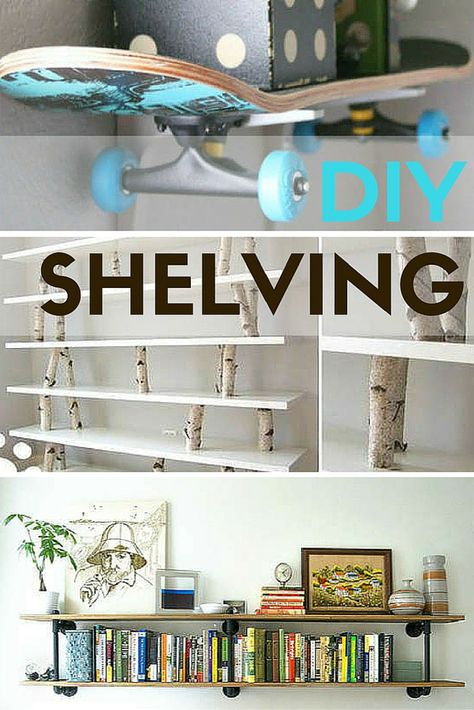 These creative DIY shelf alternatives will not only hold your stuff -- they'll hold the attention of everyone in the room. Check out these super-inventive shelf designs. Bookshelf Contact Paper, Unique Wall Shelves Creative, Wall Shelf Ideas Diy, Weird Shelves, Creative Shelf Design, Diy Display Shelves, Diy Shelving Ideas, Shelf Alternative, Creative Shelves