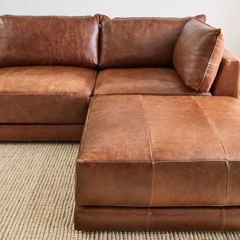 Melbourne Leather 3-Piece Ottoman Sectional (116"–126") | West Elm