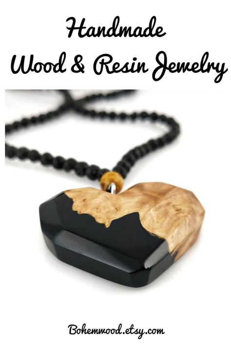 Resin And Wood Diy, Dazzling Jewelry, Wood Resin Jewelry, Wood And Black, Resin Pendant Necklace, Wood And Resin, Business Gift, Wood Resin, Etsy Products