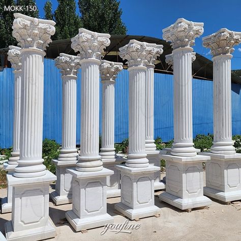 White Marble Square Pillar Design - YouFine Sculpture House Exterior Front Porch, Square Pillar Design, White House Exterior, Front Porch Columns, The Corinthian, Corinthian Capital, White Exterior Houses, Decorative Columns, Marble Square