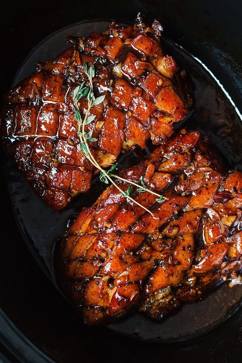 Keto Pork Belly Recipes, Keto Pork Belly, Pork Bellies, Slow Cooker Pork Belly, Honey Balsamic Glaze, Keto Pork, Slow Cooker Recipes Pork, Recipes Slow Cooker, Slow Cooked Pork