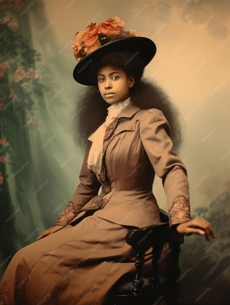 Premium AI Image | Old colored photograph of a black woman from the early 1900s Victorian Black Women, Black Victorian Women, Old Black Lady, Lady Bracknell, Script Analysis, Black Glamour, Victorian Ladies, French Victorian, Vintage Black Glamour