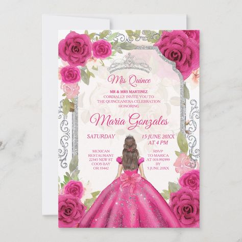 Quinceñera Invitations, Pink Rose Dress, Vestido Charro, Blush Pink Roses, Pink Quince, Quince Invitations, Quince Decorations, Sweet 16 Invitations, Happy Party