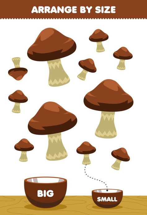 Education game for children arrange by size big or small put it in the bowl cartoon vegetable mushroom pictures Mushroom Vegetable, Vegetable Cartoon, Craft Work For Kids, Mushroom Pictures, Montessori Toddler Activities, Game For Children, Small Games, Visual Learning, Math Activities Preschool