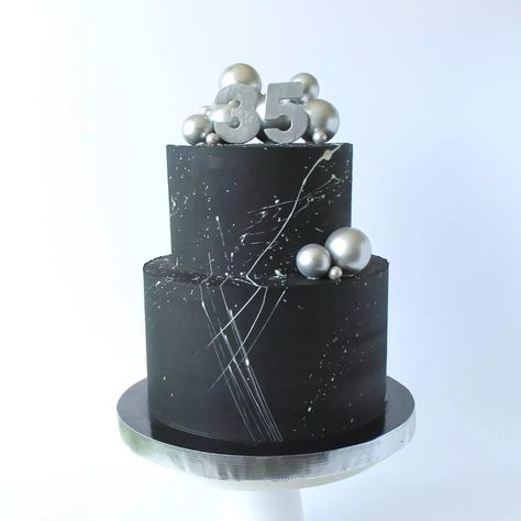 Black And Silver Theme Cake, Black And Silver Cake For Men, Black And Silver Cakes Birthday, Black And Silver Birthday Cake, Big Birthday Cakes, Black And Silver Cake, 40th Birthday Cakes For Men, Big Birthday Cake, Black And Gold Cake