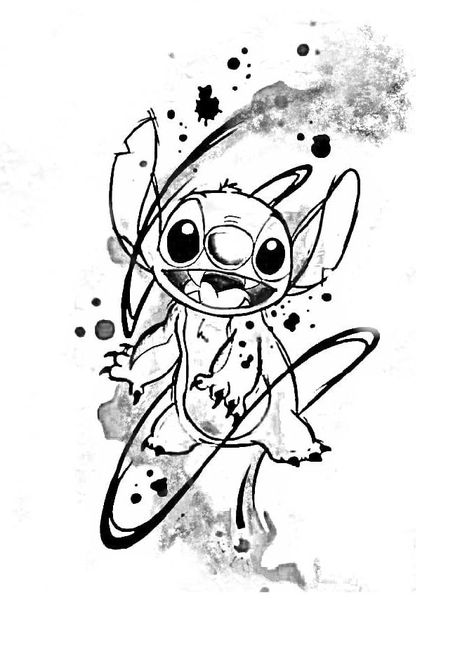 Stitch Sketch Drawings, Disney Tattoo Stencils, Stitch And Toothless Tattoo, Disney Sketch Tattoo, Stitch Drawing Sketches, Stitch Disney Tattoo, Drawing Ideas Stitch, Stitch Tattoo Design, Stitch Character Design